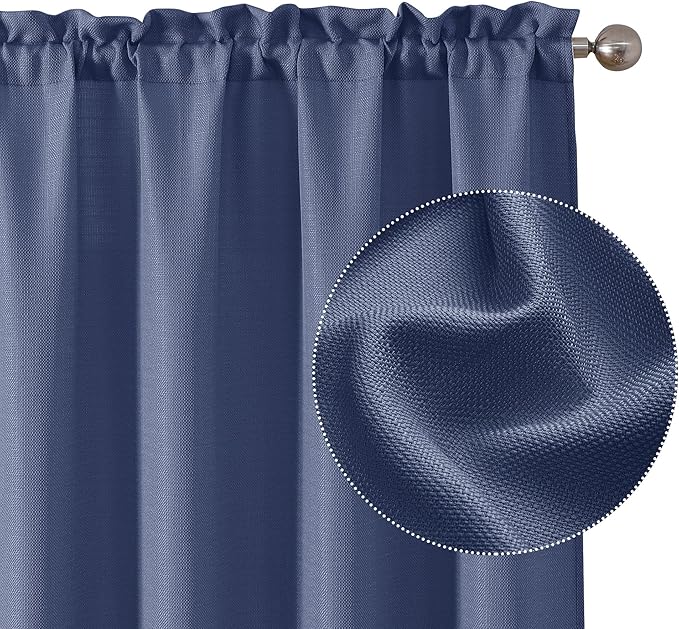 Chyhomenyc Blue Valance for Windows, Light Filtering Faux Linen Textured Small Kitchen Window Curtain, Rod Pocket Short Valance for Bathroom Laundry Basement, 60Wx14L inch, 1 Piece