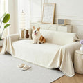 Couch Cover for Dogs, Boho Sofa Covers for 3 Cushion Couch, Chenille Sofa Slipcover for Pets Washable, L-Shape Sectional Couch Cover Soft Throw Blankets with Tassels(91x150,Cream)