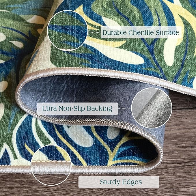 Front Door Mat Outside Entrance - 2x3 Boho Non-Slip Washable Spring Doormat Indoor Outdoor Entrance Tropical Green Blue Leaf Rug Small Throw Rugs for Entryway Bedroom Kitchen Front Porch Decor