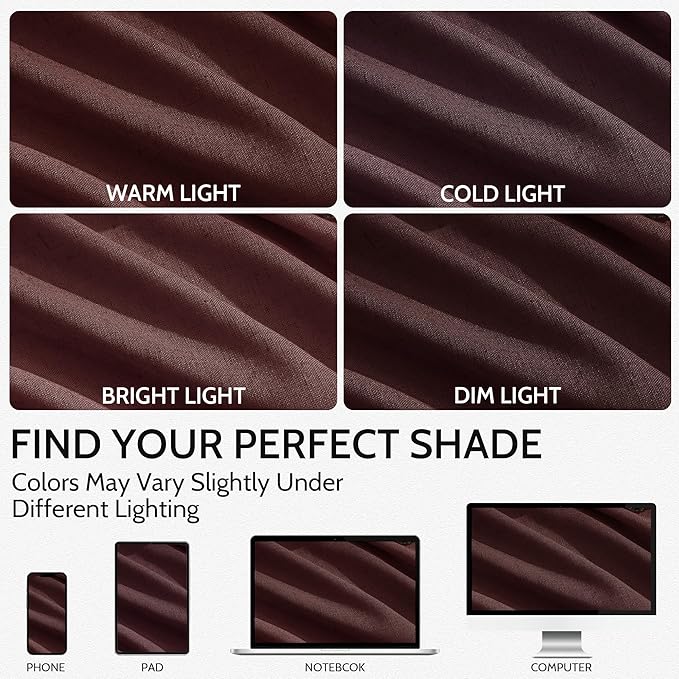 Extra Long Curtain Reddish Brown Morden Linen Blend Light Filtering Back Tab Curtains for Long Winodws 120 Inches Length, Semi Sheer Privacy Drapes for Living Room, 52x120 inch, 2 Panels