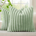 decorUhome Summer Cozy Faux Fur Throw Pillow Covers 16x16 Set of 2 Decorative Soft Plush Striped Modern Farmhouse Boho Couch Pillow Cases with Velvet Back for Sofa Bed Living Room, Sage Green