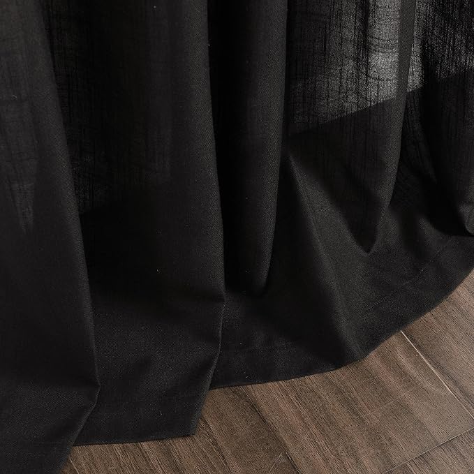 Nanspring Vintage Black Linen Curtains 84 Inch Length 2 Panels Set for Living Room Light Filtering Semi Sheer Curtain Back Tab Privacy Luxury Gothic Vintage Decor Drapes for Bedroom Office 52x84