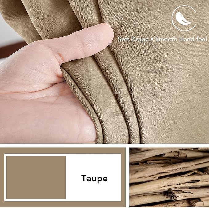 Deconovo Blackout Curtains, Thermal Insulated, W42 x L95 2 Panels, Back Tab, Machine Washable, Room-Darkening Drapes for Bedroom/Living Room Khaki