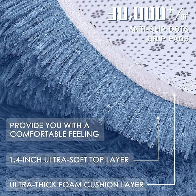 OLANLY 5x7 Machine Washable Large Area Rugs for Living Room, Bedroom, Soft Fluffy Shaggy Bedside Rug, Indoor Floor Carpet for Kids Girls and Boys, Dorms, Nursery, Home Decor Aesthetic, Blue