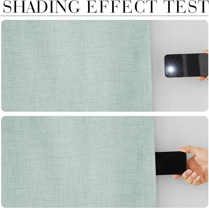 RYB HOME 100% Blackout Linen Textured Curtains 90 inches Long, Thermal Insulating Privacy Energy Saving for Bedroom Living Room Window Office Theater Baby Nursery, W 52 x L 90 in, Aqua, 2 Panels