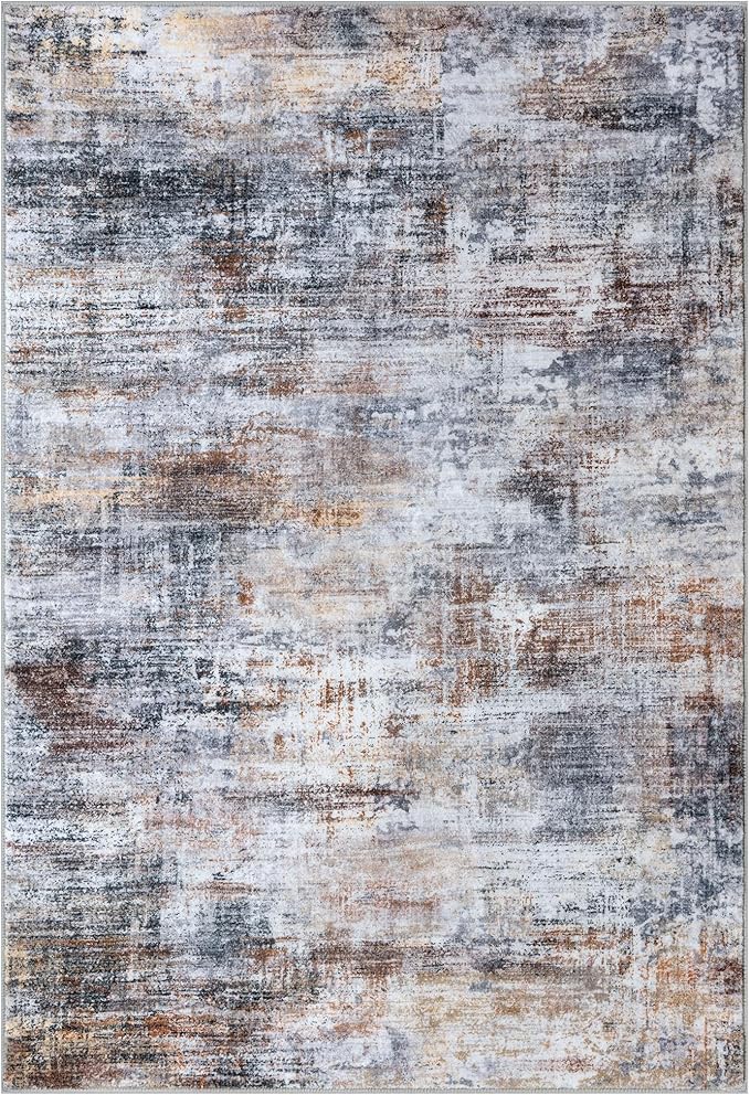 IOHOUZE Abstract Area Rug 3x5 Ft Washable Rugs for Entryway Indoor, Non Slip Kitchen Rug Printed Faux Wool Throw Rugs, Indoor Door Mat for Door Entrance Foyer Living Room, Orange Grey