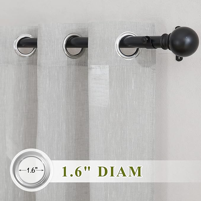 NICETOWN Linen Curtains 48 inch Length 2 Panels, Grommet Flax Semi Sheer Linen Blend Curtains Privacy with Light Filtering