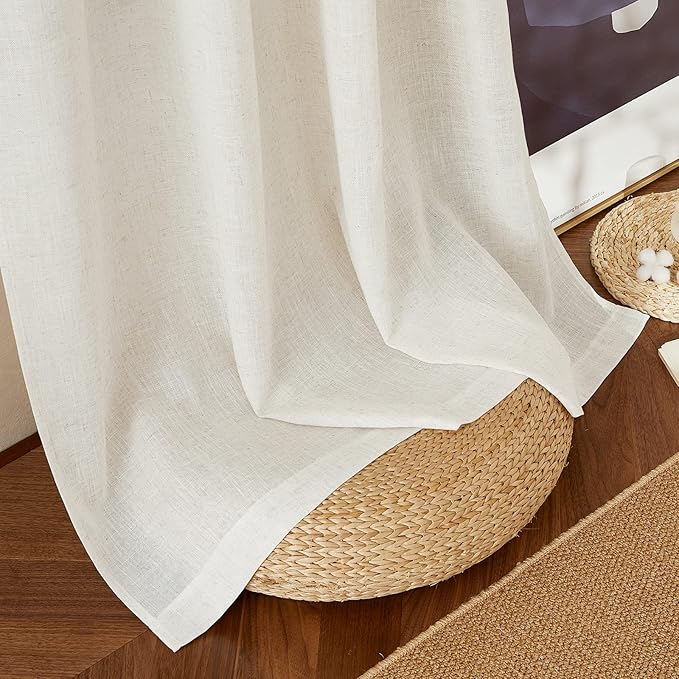 NICETOWN Linen Burlap Bedroom Curtains 63 inches Long, Grommet Semi Sheer Flax Linen Weve Drapes Privacy with Light Filtering Window Treatmentes for Kids Room, W42 x L63, Set of 2