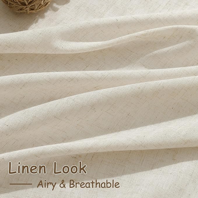 Birch Beige Linen Curtains for Living Room 126 Inches Long Light Filtering Semi Sheer Curtain Back Tab Modern Farmhouse Decor Elegant Drapes Floor to Ceiling High Window for Bedroom 52x126, 2 Panels
