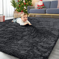 OLANLY 7x7 Machine Washable Large Area Rugs for Living Room, Bedroom, Soft Fluffy Shaggy Bedside Rug, Indoor Floor Carpet for Kids Girls and Boys, Dorms, Nursery, Home Decor Aesthetic, Black