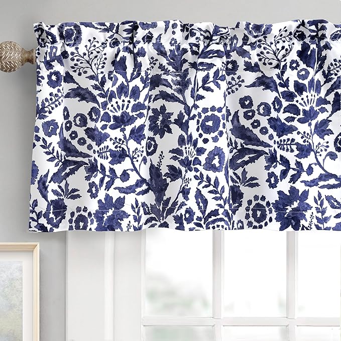 DriftAway Julia Lined Valance Double Layer Thermal Insulated Room Darkening Blackout Valances 3 Inch Rod Pocket Window Valance for Bathroom Living Room 52 Inch by 18 Inch Navy