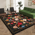 Rugcomf Area Rugs 8x10 Rug for Living Room Clearance Washable Boho Area Rug Non Slip Floral Vintage Low Pile Large Rug for Living Room, Bedroom, Farmhouse, Dining Room, Kids Playroom(Black)