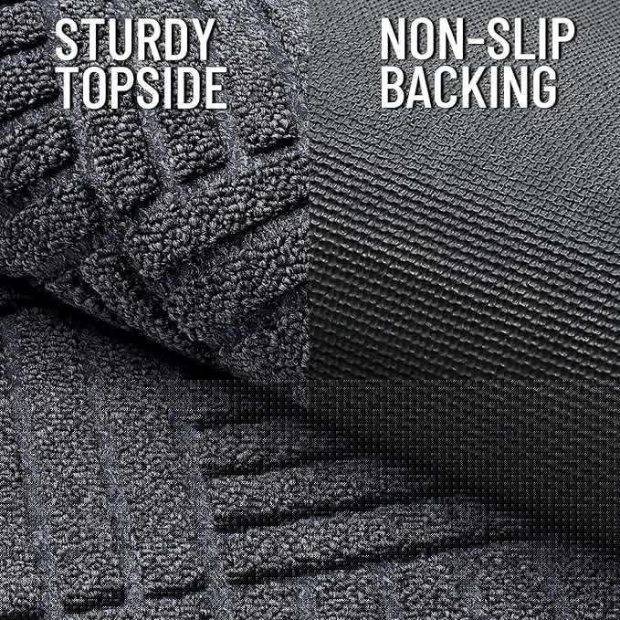 OLANLY Front Door Mat Outside Entrance 47x23, Absorbent, Heavy Duty Sturdy Natural Rubber Doormat Indoor Outdoor, Stain Fade Resistant, Non-Slip Low Profile Floor Mat for Entryway, Black Gray Diamond