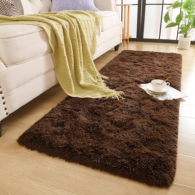 Chicrug Soft Runner Rug for Bedroom Living Room Plush Fluffy Rug 2x8 Feet, Shag Furry Runner Carpet Non Shedding for Nursery Children Kids Girls Room Home Decorative, Coffee