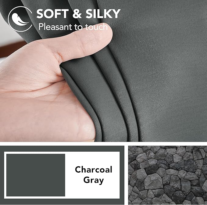 Deconovo Blackout Curtains, Thermal Insulated, W42 x L45 2 Panels, Back Tab, Machine Washable, Room-Darkening Drapes for Bedroom/Living Room Dark Grey