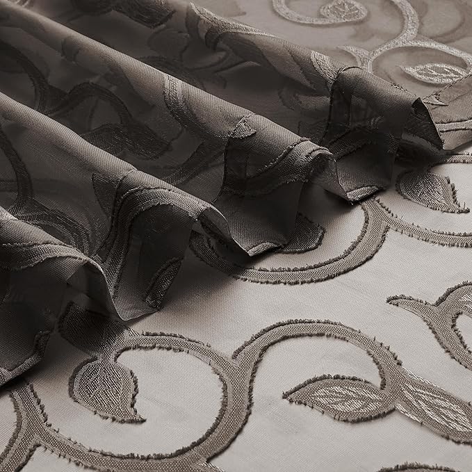 OWENIE Furman Chocolate Sheer Curtains 72 inches Long for Bedroom Living Room 2 Panels Set, Light Filtering Sheer Door Curtains with Elegant Clip Jacquard Rod Pocket Curtains, 2 Pcs = 80" Width