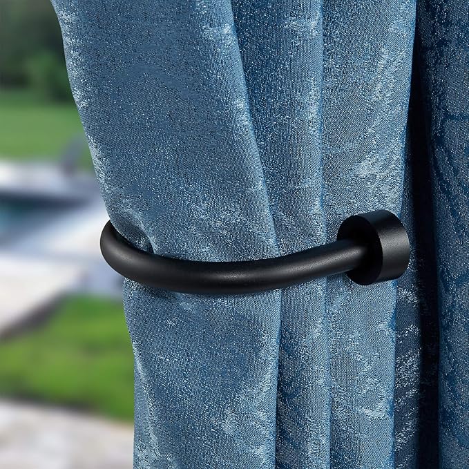 Premium Curtain Holdback, Quality Metal Decorative Curtain Holdbacks with Zinc Alloy Cap Finials,Rust-Proof, Set of 4 Window Curtain Holdbacks,Matte Black