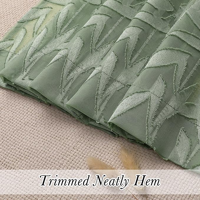 Lecloud Leia Sage Green Sheer Curtains 30 Inch Length 2 Pcs, Breathable Jacquard Texture Kitchen Short Curtains, Small Farmhouse Leaves Voile Window Treatments Dual Rod Pocket, 38 W x 30 L