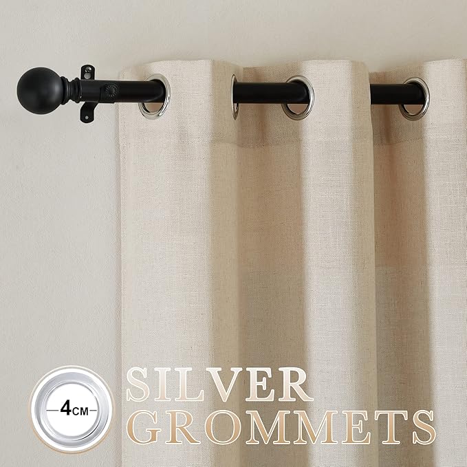 NICETOWN Cream Beige Linen Curtains & Drapes 84 inches Long, Grommet Flax Linen Burlap Semi Sheer with Light Filtering Privacy Window Treatments for Living Room, W52 x L84, 2 Pieces