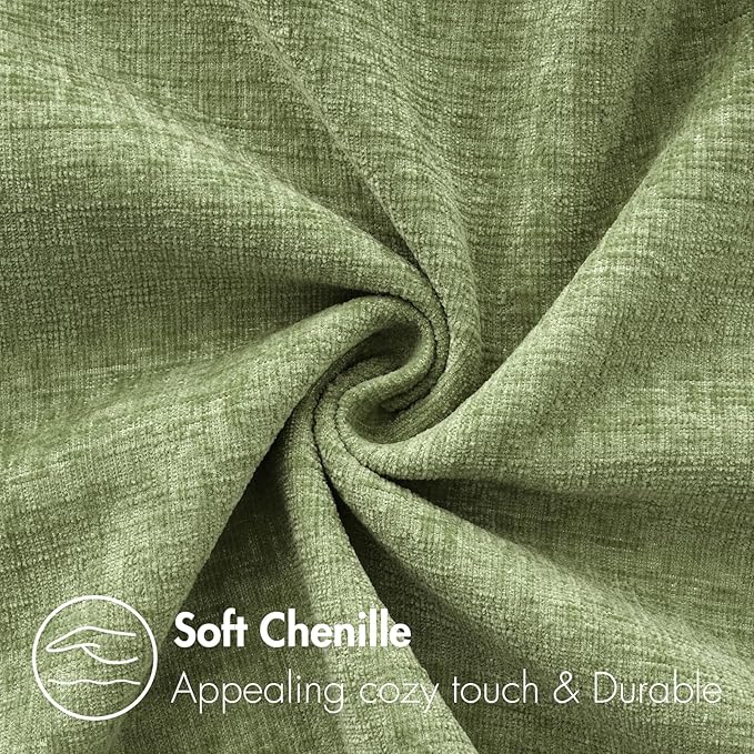 MIULEE Pack of 2 Couch Throw Pillow Covers 24x24 Inch Spring Soft Sage Green Chenille Pillow Covers for Sofa Living Room Solid Dyed Pillow Cases