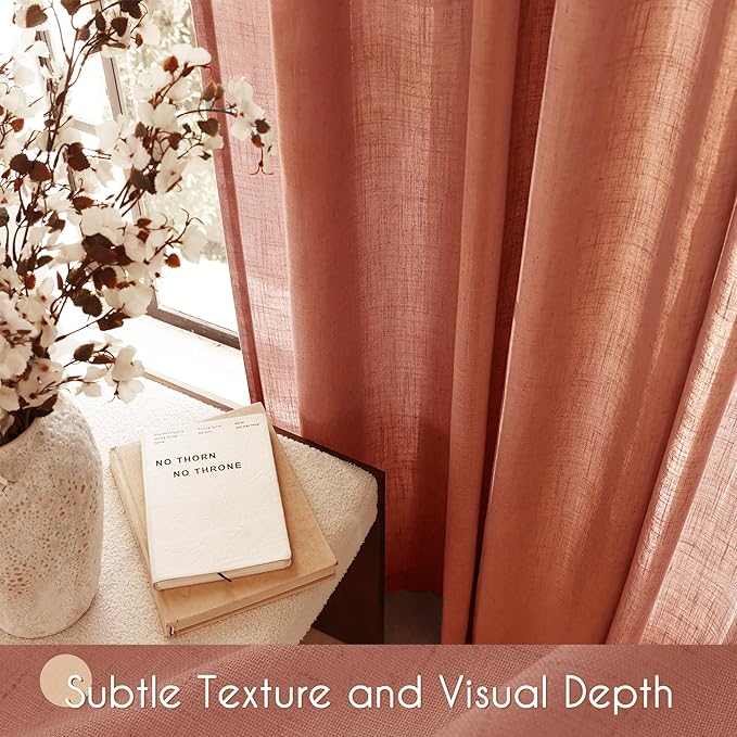 96 inch Linen Terracotta Curtains 2 Panels for Living Room Back Tab Light Filtering Semi Sheer Rust Colored Curtains 96 inches Long Soft Thick Cotton Cloth Textured Rustic Boho Farmhouse Room Decor
