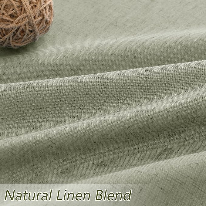 Sage Green 100% Blackout Curtains 63 Inch Length 2 Panels Set for Living Room Bedroom Back Tab Thermal Insulated Black Out Linen Drapes Room Darkening Window Curtains 63 Inches Long