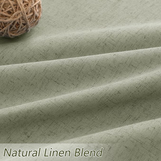 Sage Green 100% Blackout Linen Curtains 86 Inch Length 2 Panels Set for Living Room Bedroom Back Tab Thermal Insulated Black Out Drapes Room Darkening Window Curtains 86 Inches Long