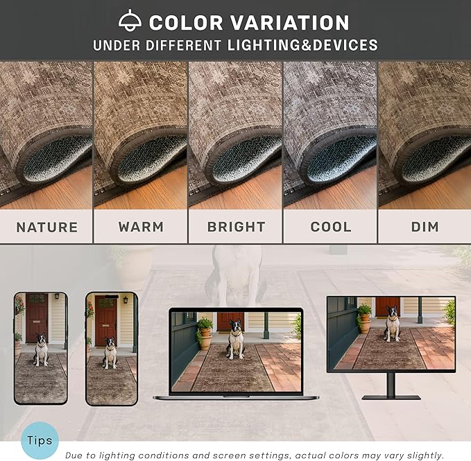 Hazo Haus Brown 9x12 Living Room Rug - Vintage Western Eclectic Unique Neutral Taupe, Washable Low Pile Non-Slip Large Area Rugs for Dining Under Table Bedroom Under Bed