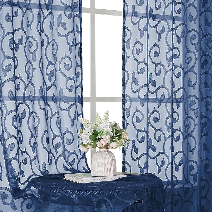 OWENIE Furman Sheer White Curtains 45 Inch Length 2 Panels Set for Living Room Bedroom Bathroom Window, Airy Jacquard Clip Short Curtains for Small Window, 40Wx45L inch