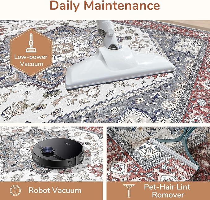 OPPODREAM Soft Entryway Rug 2x10, 2x10 Rug Runner, Washable Hallways Carpet 2 x 10 with Non Slip Backing, Low-Pile Bedside Carpet 2 x 10, Long, Faux Cashmere, Red & Grey
