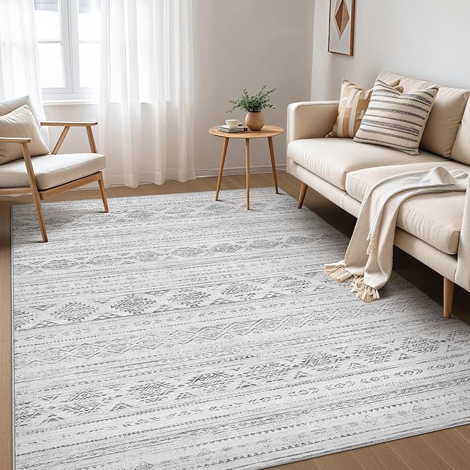 Nakagishi 10x12 Area Rug Living Room: Washable Boho Large Neutral Soft Farmhouse Modern Rugs Stain Resistant Moroccan Non-Slip Indoor Carpet for Bedroom Nursery Kids Office Dining Room- Dark Grey
