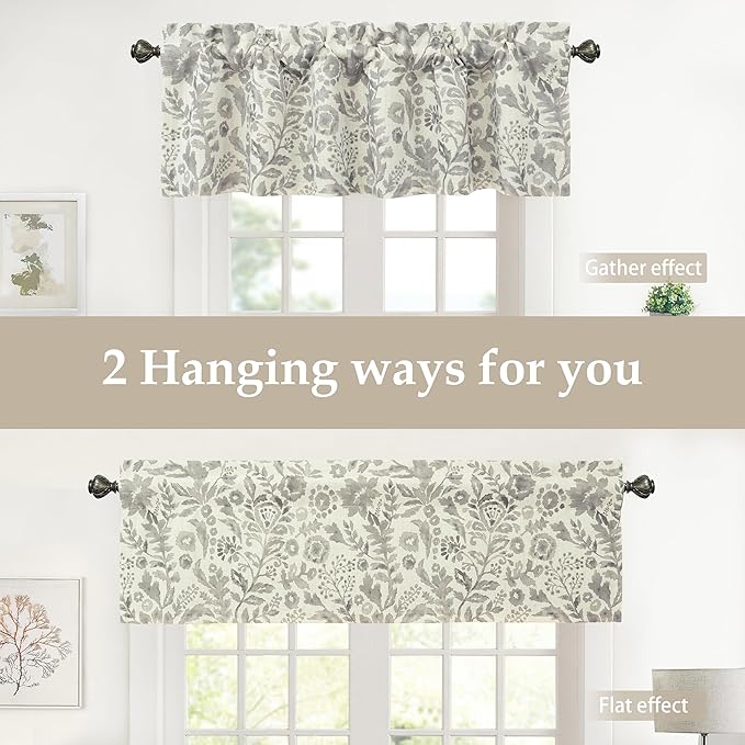DriftAway Julia Lined Valance Double Layer Thermal Insulated Room Darkening Blackout Valances 3 Inch Rod Pocket Window Valance for Bathroom Living Room 52 Inch by 18 Inch Linen Gray