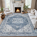 Area Rugs 10x14 Living Room Rug: Washable Rug Soft Vintage Boho Medallion Carpet Indoor Floor Non-Slip Stain Resistant Large Carpets for Bedroom Dining Room Farmhouse Nursery Home Office Blue