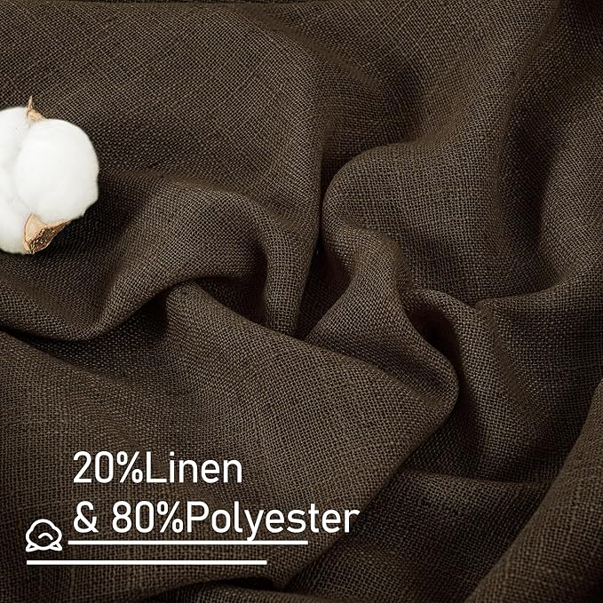 LAMIT 40 Inch Linen Curtains for Kitchen Windows, Semi Sheer Light Filtering Panels Bronze Grommet Neutral Drapes for Bathroom/Cafe, 2 Panels Set, Dark Brown, 34 x 40 Inch