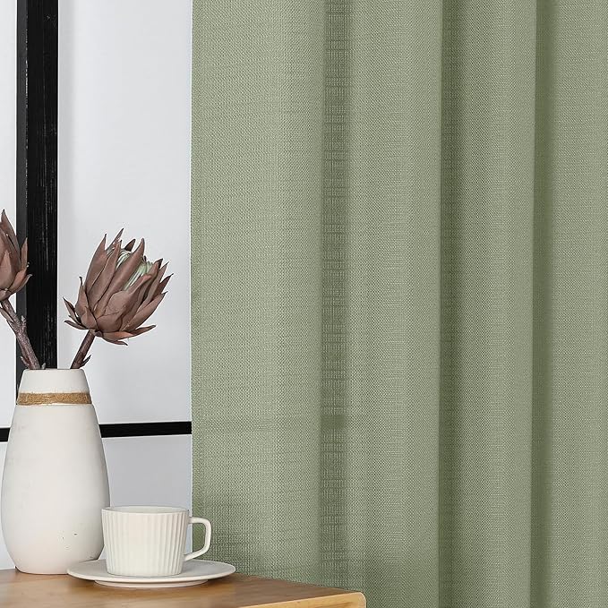 Chyhomenyc Light Green Short Curtain Valance for Windows, Faux Linen Textured Half Window Curtains, Burlap Solid Topper Small Curtain Valance for Bathroom Laundry Basement, 60Wx18L Inch, 1 Piece