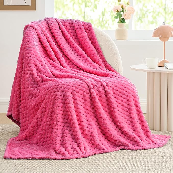 BEDELITE Fleece Throw Blanket for Couch & Bed - 3D Jacquard Decorative Hot Pink Blanket, Super Soft and Cozy Warm Fuzzy Blanket All Seasons Suitable, 50x60Inches