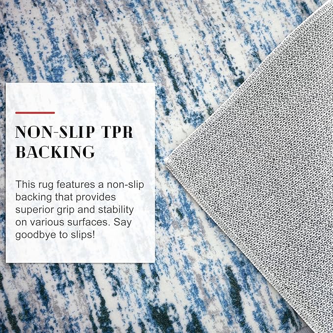 Lansny Modern Abstract Runner Rug 2x6, Grey Blue White Washable Kitchen Runner Non-Slip Soft Hallway Rug Runner Thin Print Faux Wool Carpet for Entryway Bedroom Laundry Room Indoor Home Decor