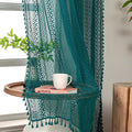 WAZZIO Boho Lace Curtains 84 Inches 2 Panel,Light Filtering Privacy Tassel & Geometry Crochet Semi Sheer Curtain Drapes for Bedroom Living Dining Room,Rod Pocket & Tassel,Coastal Style,Teal