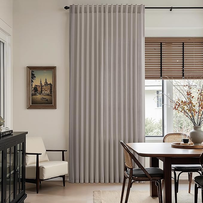 Stone Grey Linen Curtains 112 Inches Long for Living Room Simple Modern Light Filtering Semi Sheer Curtain Back Tab Rod Pocket Neutral Luxury Floor to Ceiling High Window for Bedroom 52x112, 2 Panels