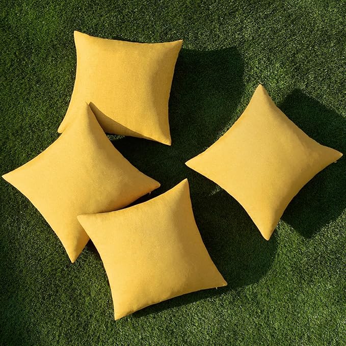 MIULEE Pack of 4 Decorative Outdoor Throw Pillow Covers Linen Waterproof Pillow Covers Farmhouse Cushion Cases for Patio Garden Tent Balcony Couch Sofa 18x18 inch Yellow