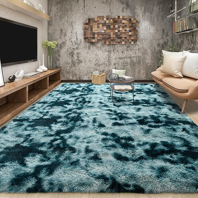 Tepook Soft Fluffy Rugs for Bedroom, 4x6 Area Rug for Living Room, Modern Shaggy Room Rug for Kids Boys Girls, Plush Throw Rugs Indoor Nursery Home Decor Rug with Non-Slip Bottom, Peacock Blue