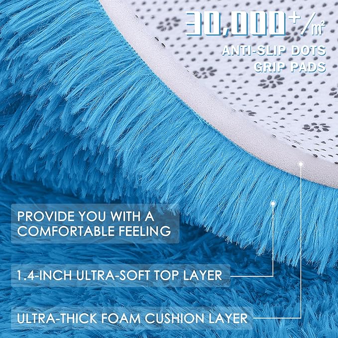OLANLY 6x9 Machine Washable Large Area Rugs for Living Room, Bedroom, Soft Fluffy Shaggy Bedside Rug, Indoor Floor Carpet for Kids Girls and Boys, Dorms, Nursery, Home Decor Aesthetic, Bright Blue