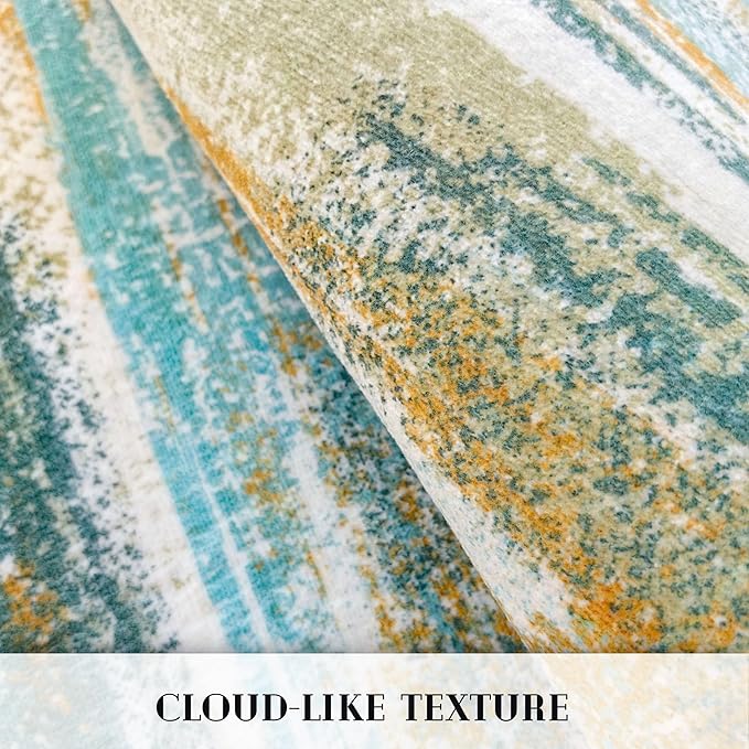 Lansny Modern Abstract Entryway Rug Indoor 2x3 Washable Rug Non-Slip Soft Small Area Rug Green Mustard Multi Kitchen Mats Thin Print Faux Wool Floor Carpet Throw Rugs for Entrance Bedroom Home Decor