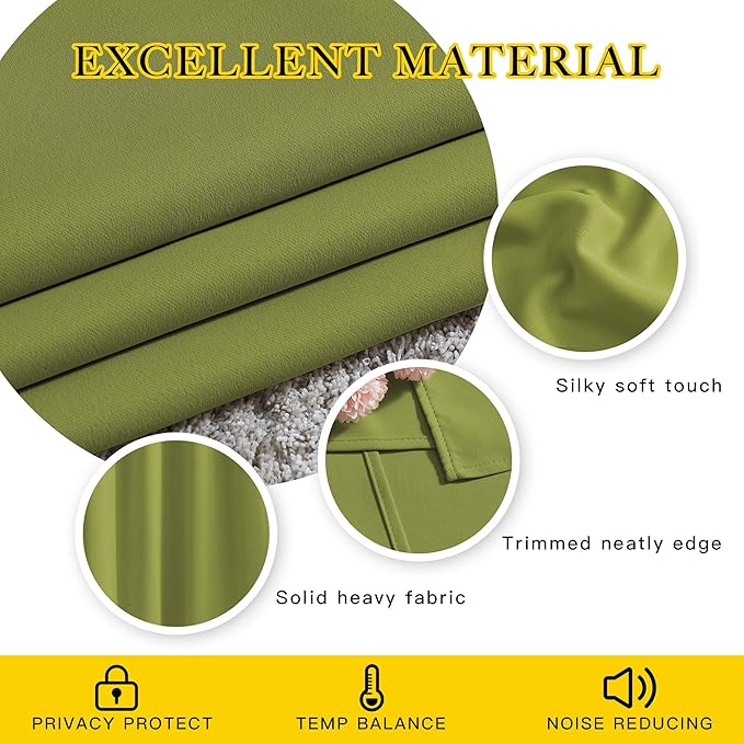 NICETOWN Fresh Green Draperies Curtain Panels - Thermal Insulated Solid Grommet Blackout Curtains/Panels/Drapes for Living Room(Fresh Green, 1 Pair, 46 by 54-Inch)