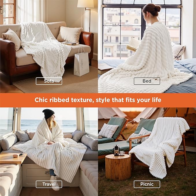Bedsure GentleSoft Twin XL Blanket for Bed - Cozy Soft Blankets for Women, Cute Small Fleece Throws for Girls, Graduation Decorations Gift for Her Him School Dorm, Off White, 66x90 Inches