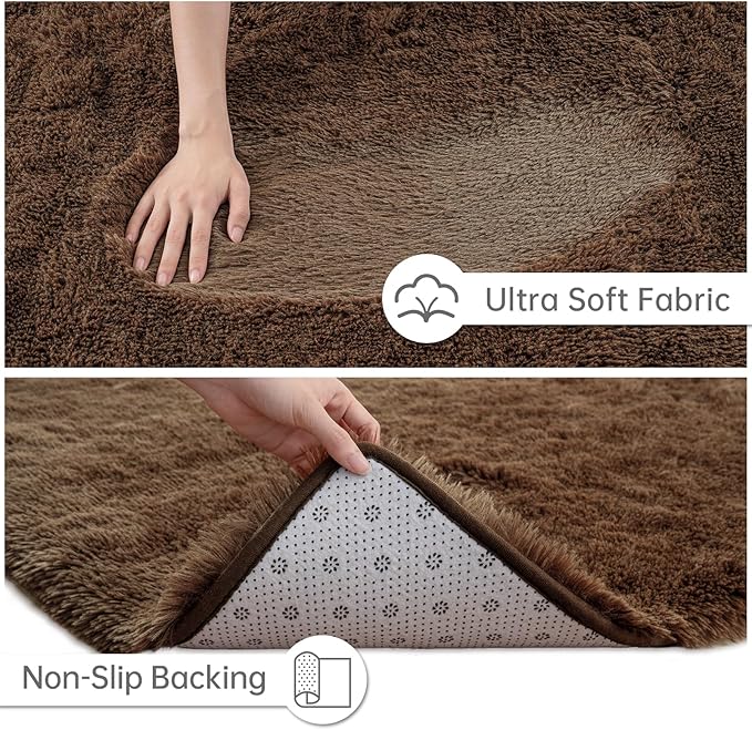 Goideal Fluffy Rug for Bedroom Living Room, 6x9 Brown Area Rugs, Faux Fur Shag Modern Carpet Ultra Soft Girls Boys Room Home Decor, Solid