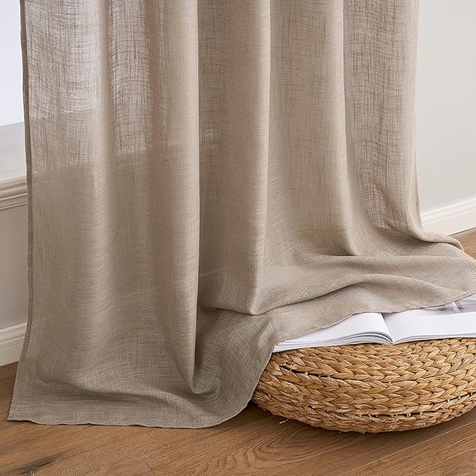MIULEE Taupe Linen Curtains 63 Inch Length 2 Panels for Bedroom Living Room, Soft Thick Linen Textured Natural Window Drapes Semi Sheer Light Filtering Back Tab Rod Pocket Burlap Look Decor
