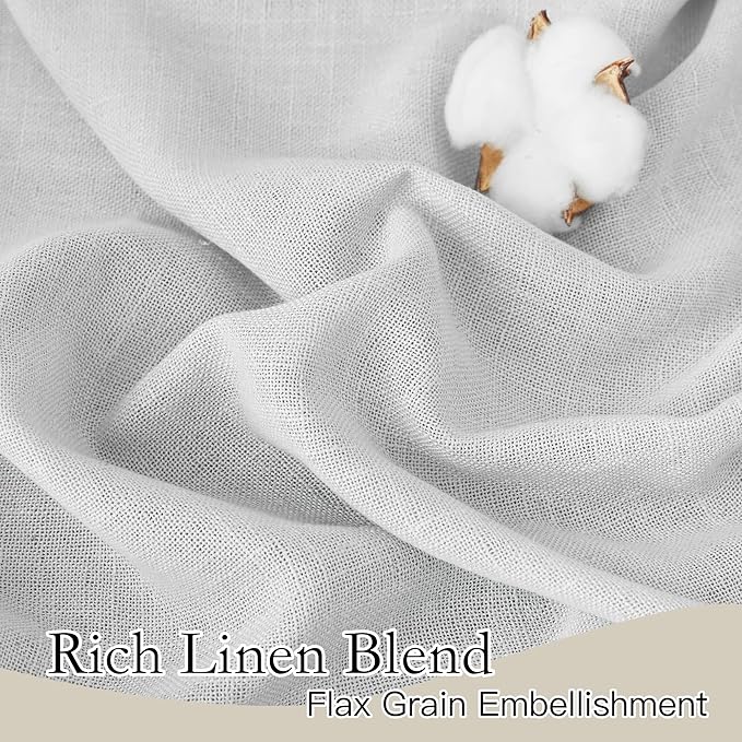 RYB HOME Linen Sheer Curtains - Farmhouse Privacy Semi Sheer Window Curtains for Living Room Bedroom Bathroom, Dove Gray, Wide 52 x Long 90, 1 Pair