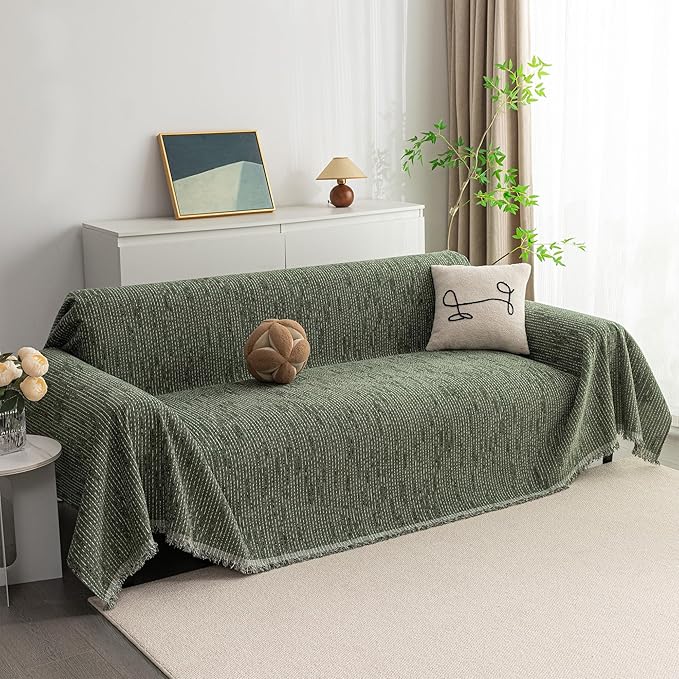 MYSKY HOME Couch Covers for 3 Cushion Couch Sofa, Sectional Couch Cover L Shape Chenille Couch Cushion Covers for Pets, Furniture Protector Cover for Dogs, Kids, 91"X150", Moss Green