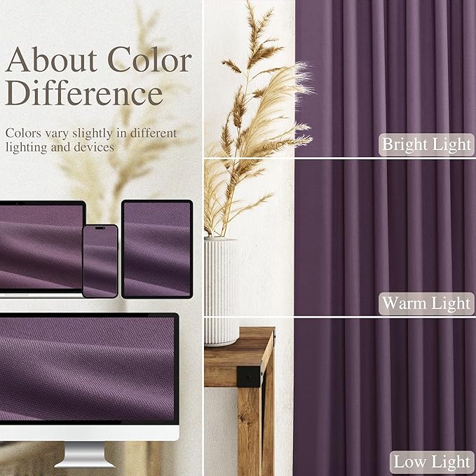 Extra Long Plum Linen Curtains 120 Inch for Living Room 2 Panels Set Rod Pocket Back Tab Linen Window Drapes Semi Sheer Light Filtering Privacy High Ceiling Drapes for Farmhouse 52x120